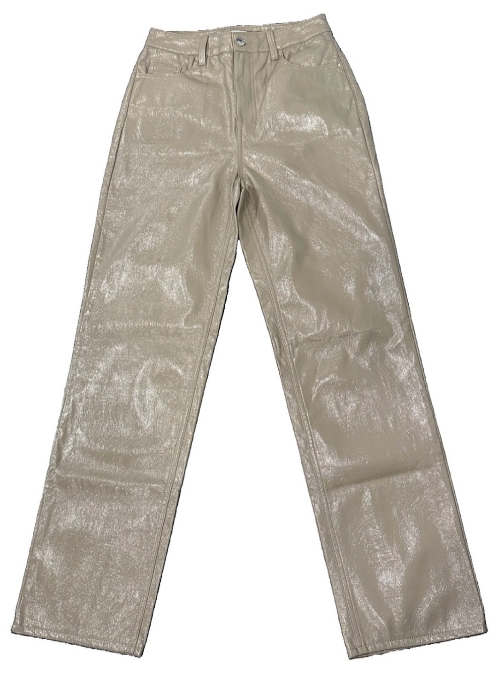 PacSun 90’s Boyfriend Faux Leather Pants Taupe Beige Size 27 Straight Leg - Picture 2 of 10